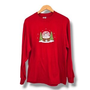 Jergens‎ Red Long Sleeve Snow Globe Embroidered Christmas Top Womens Medium